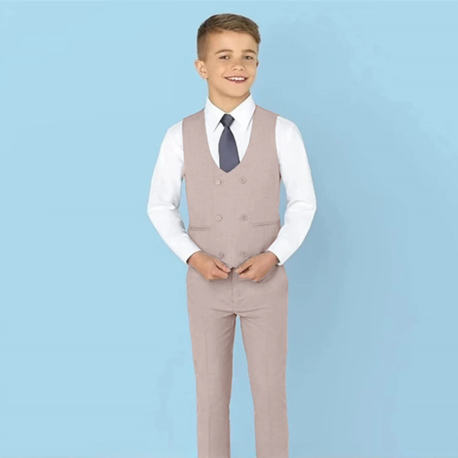 Wedding Suit For Boys Children Beige Stage Performance Formal Suit Flower Kids School Graduation Piano Ceremony Costume Set