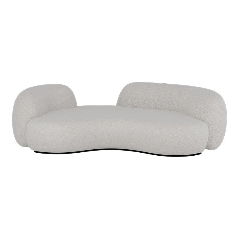 Fabric sofa small apartment, beauty salon rest area reception lamb wool three-person light luxury simple style solid wood home