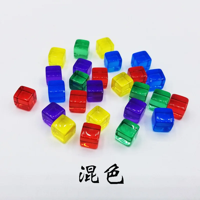 100Pcs/set 8mm Acrylic Transparent Grey Square Corner Colorful Crystal Dice Chess Piece Right Angle Sieve Cube For Puzzle Game