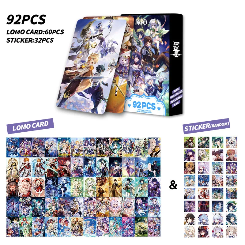 92PCS/Set Genshin Impact Anime Lomo Cards Bookmark Figure Stickers HD Double-sided Photocard For Fans Collection Gift