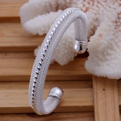 925 Sterling silver cuff bangle bracelet for women wedding girls favorite gift fashion jewelry exquisite retro nice twist