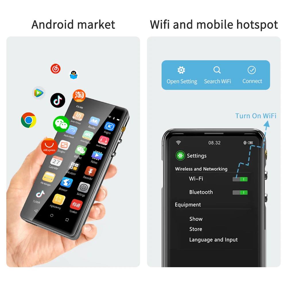 Deelife WIFI MP4 odtwarzacz dotykowy z Bluetooth Android MP3 odtwarzanie muzyki MP 4