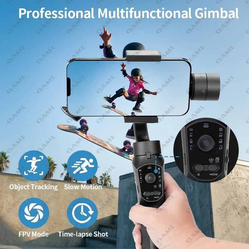 QAML F10Pro 3-Axis Handheld Gimbal Smartphone Stabilizer Phone Selfie Stick for Android iPhone Anti-Shake Video Shooting