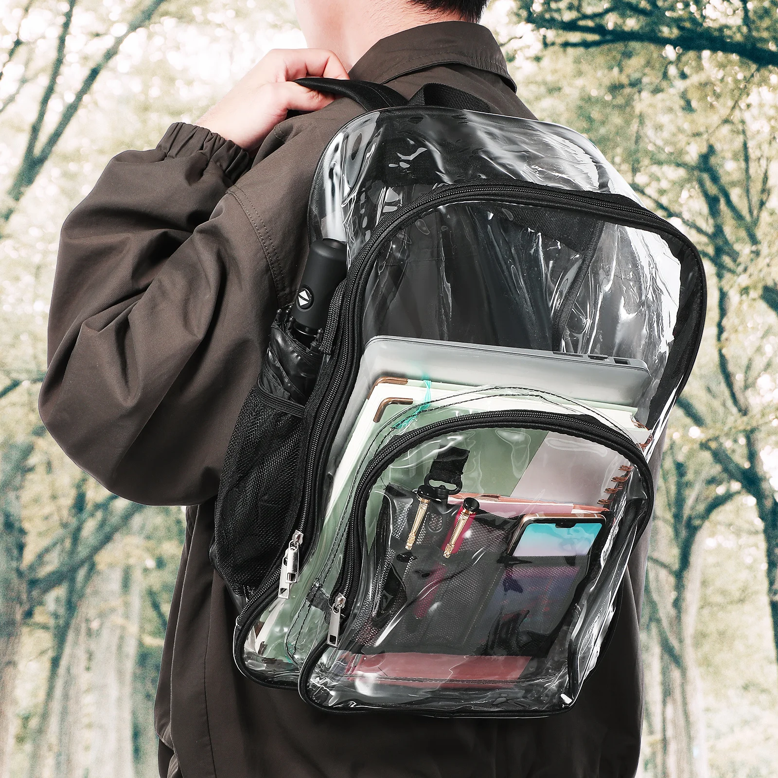 Clear Stadium Backpack Transparent Durable PVC Book Bag for School Stadium Events Travel Clear Adjustable Bag See Through Bag,