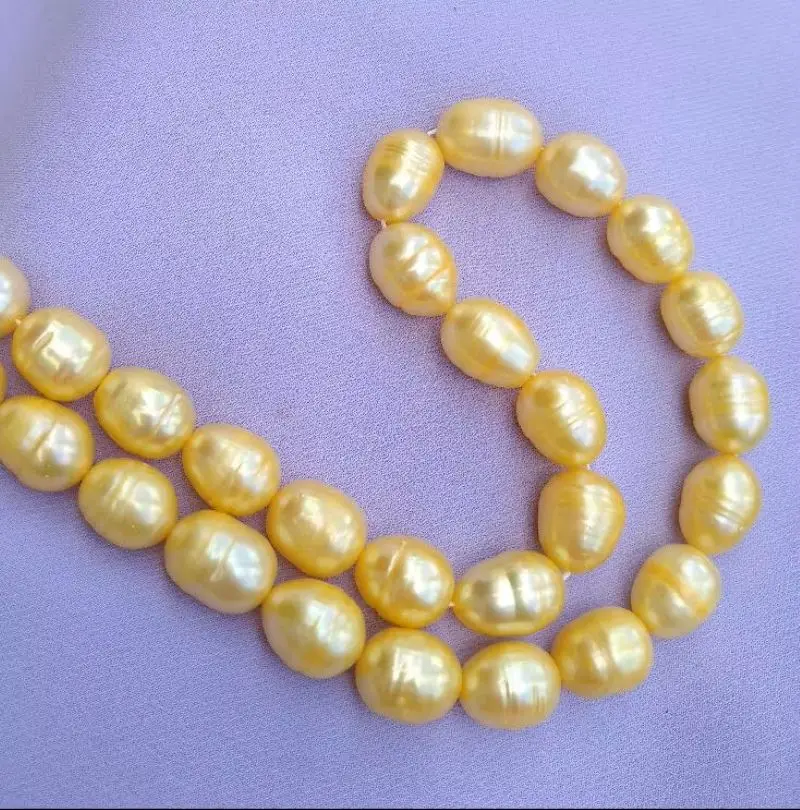

Exotic Trendy 10-12mm South Sea Golden Baroque Natural Real Pearl Necklace 18"/45cm Suitable For Any Occasion