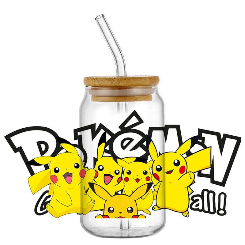 Japanese Cartoon Pokemon Pikachu Pattern UV DTF Transfer Sticker Waterproof Transfers Decals For 16oz Glass Cup Wrap Stickers