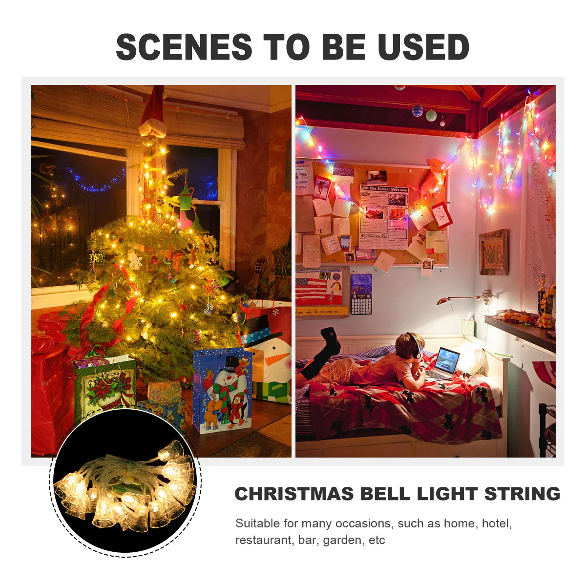 1 مجموعة جرس LED سلسلة أضواء معلقة جرس قلادة أضواء الإضاءة الزخرفية لعيد الميلاد المنزل فندق حديقة الأطراف