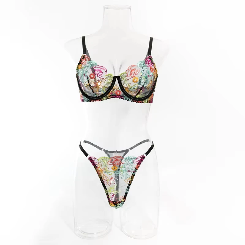 Floral bikini sexy and alluring push-up bra and thong French lingerie set