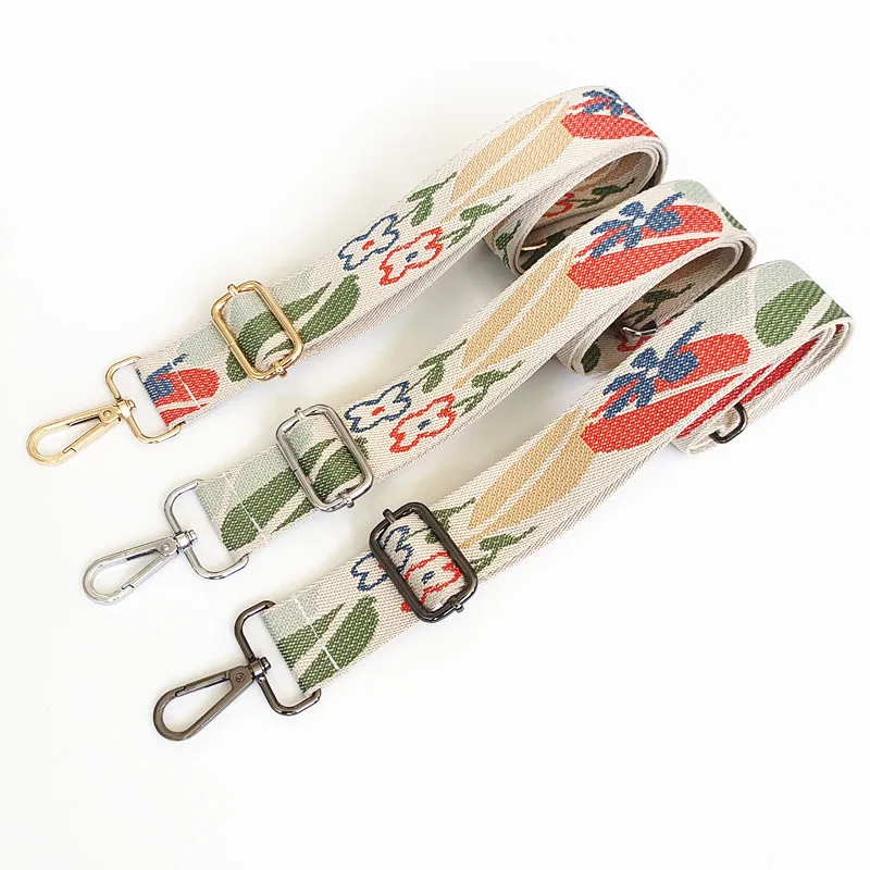 New Women's Bag Accessories Leaf Plant Wide Bag Strap Embroidered Canvas Ribbon One Shoulder Crossbody Adjustable Bag Strap