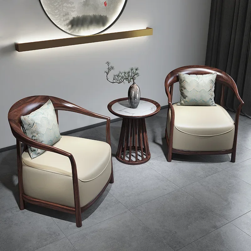 New Chinese single sofa chair ebony modern simple zen solid wood sofa three-piece set