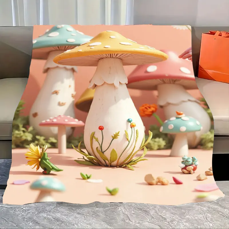 

1pc Flannel Blanket Charming Mushroom Garden Blanket - Whimsical Forest Scene for Kids Room Decor