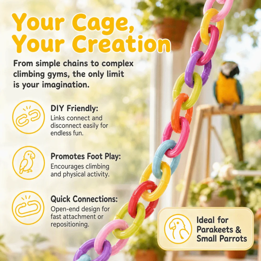 100pcs Plastic Bird C Clips Multicolor Bright Colors Parrot Chain Links Safe Material Durable Small Animal Cage Accessories