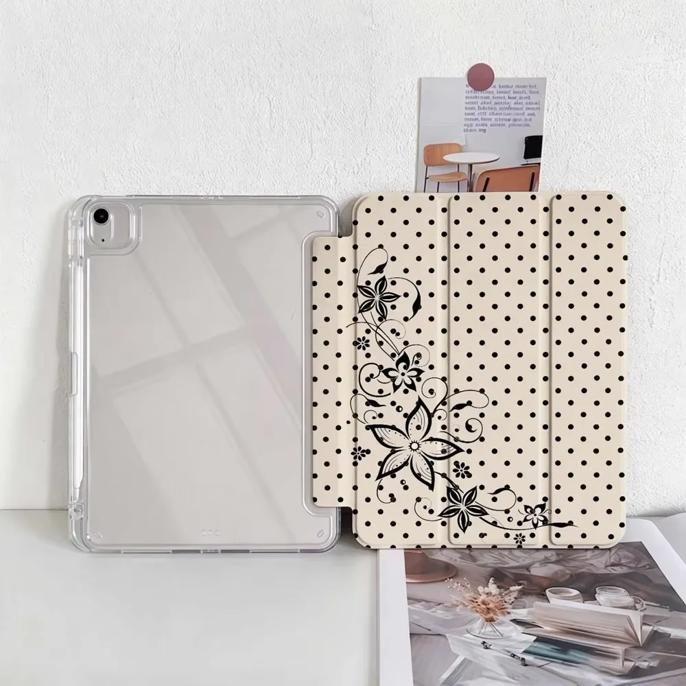 Retro Winding Vine Flower Polka Cat For iPad 11th A16 10 9 8 7 5 Pro 13 11 M5 M4 M3 M2 12.9'' Air  4 3 2 1 Mini 7 6 8.3'' Cover