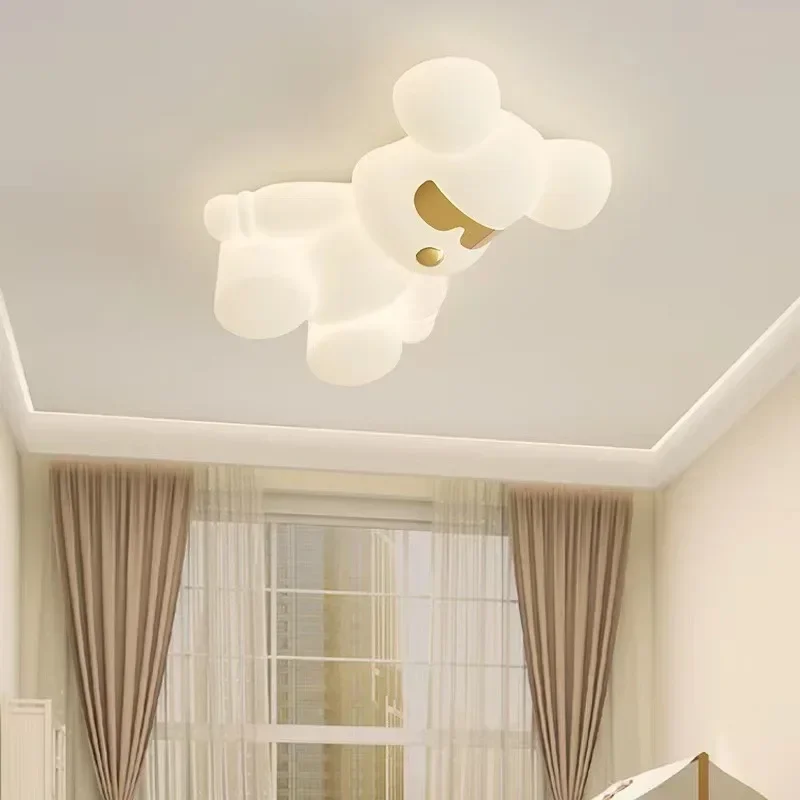 Full Spectrum Eye Protection Children's Room Cute Bear Creative Personality Ceiling Light French Cream Simple Warm Bedroom Lamp