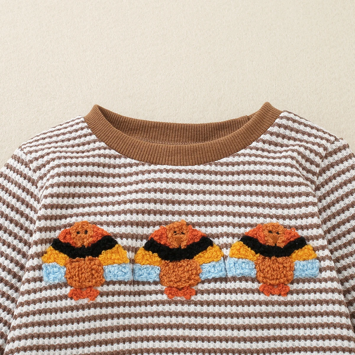 Spring Autumn Unisex Baby Toddler Striped Bee Embroidered Long Sleeve Triangle Romper Casual Home Wear 3