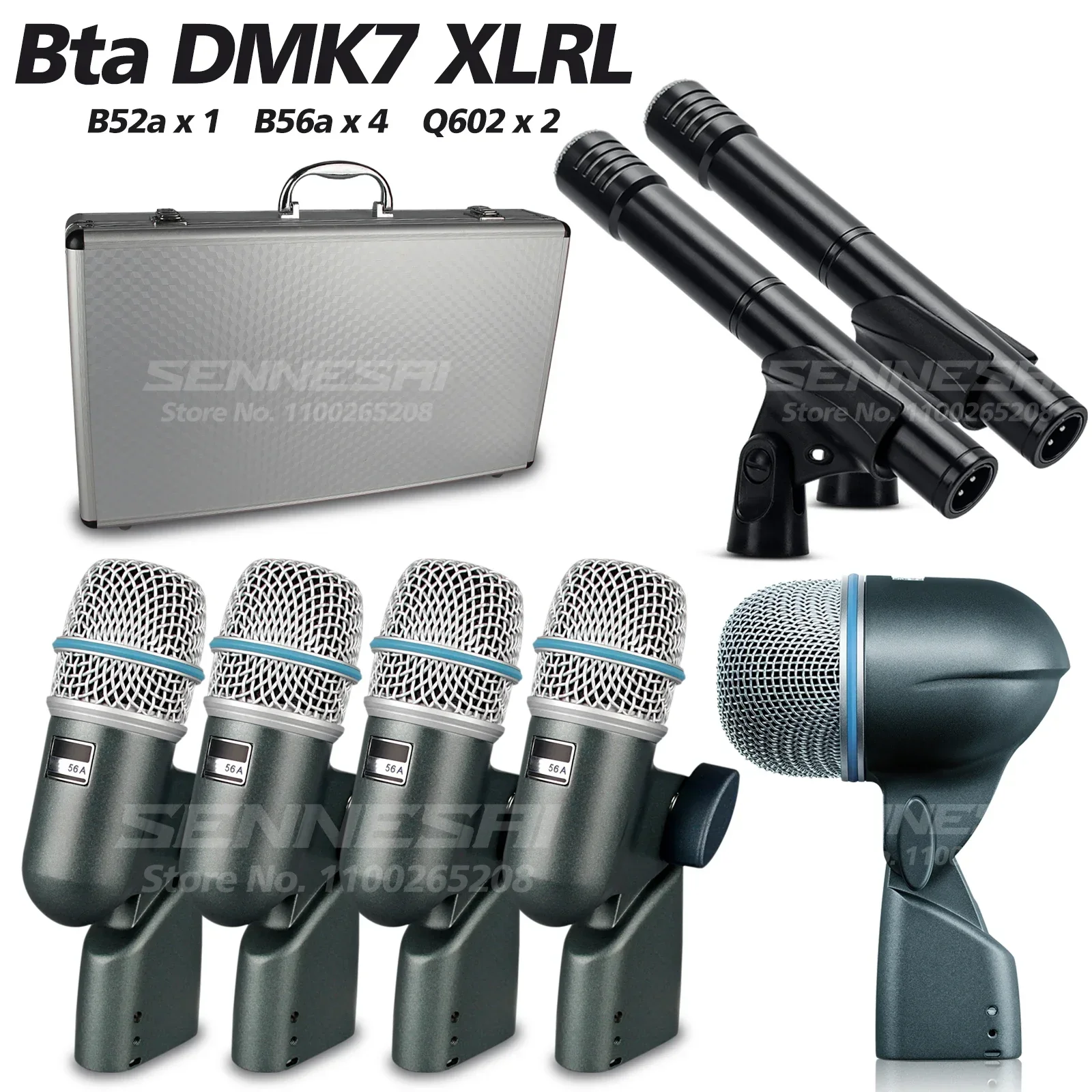 BETA-DMK7 Wired microfone de bateria dinâmica, Whole Metal, Kick Bass, Tom, Snare e pratos, Mic Set, uso, 52A, 56A, 57A, 7 pcs