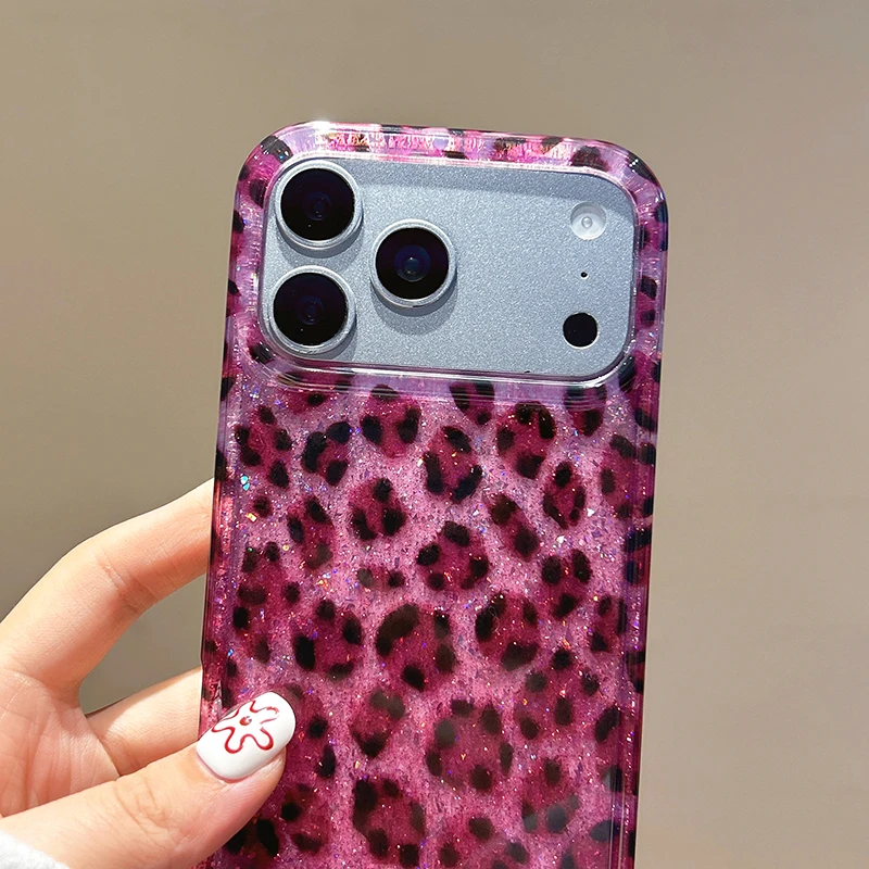 Ins Beliebte Glitzernde Rose Schwarze Leopardenmuster Hülle für iPhone 13 14 15 16 17 18 Pro Max Stoßfeste Harte IMD Rückseite – Detail 18