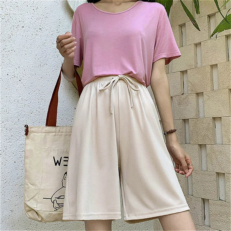 

Шорты женские с высокой талией однотонные до колена шикарные свободные элегантные универсальные шорты для отдыха в корейском стиле модные винтажные летние шорты для подростков