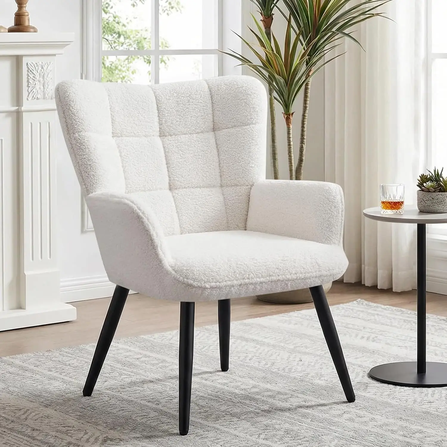 

Sherpa Upholstered Wingback Accent Chair Reading Comfy Backrest Metal Legs Living Bedroom Dressing Home Office White Customized