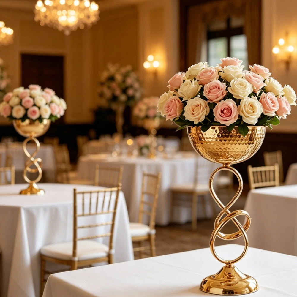6/10pcs 50-70cm  New wedding decoration items - golden electroplated ironware round flower pots and vases for table decoration