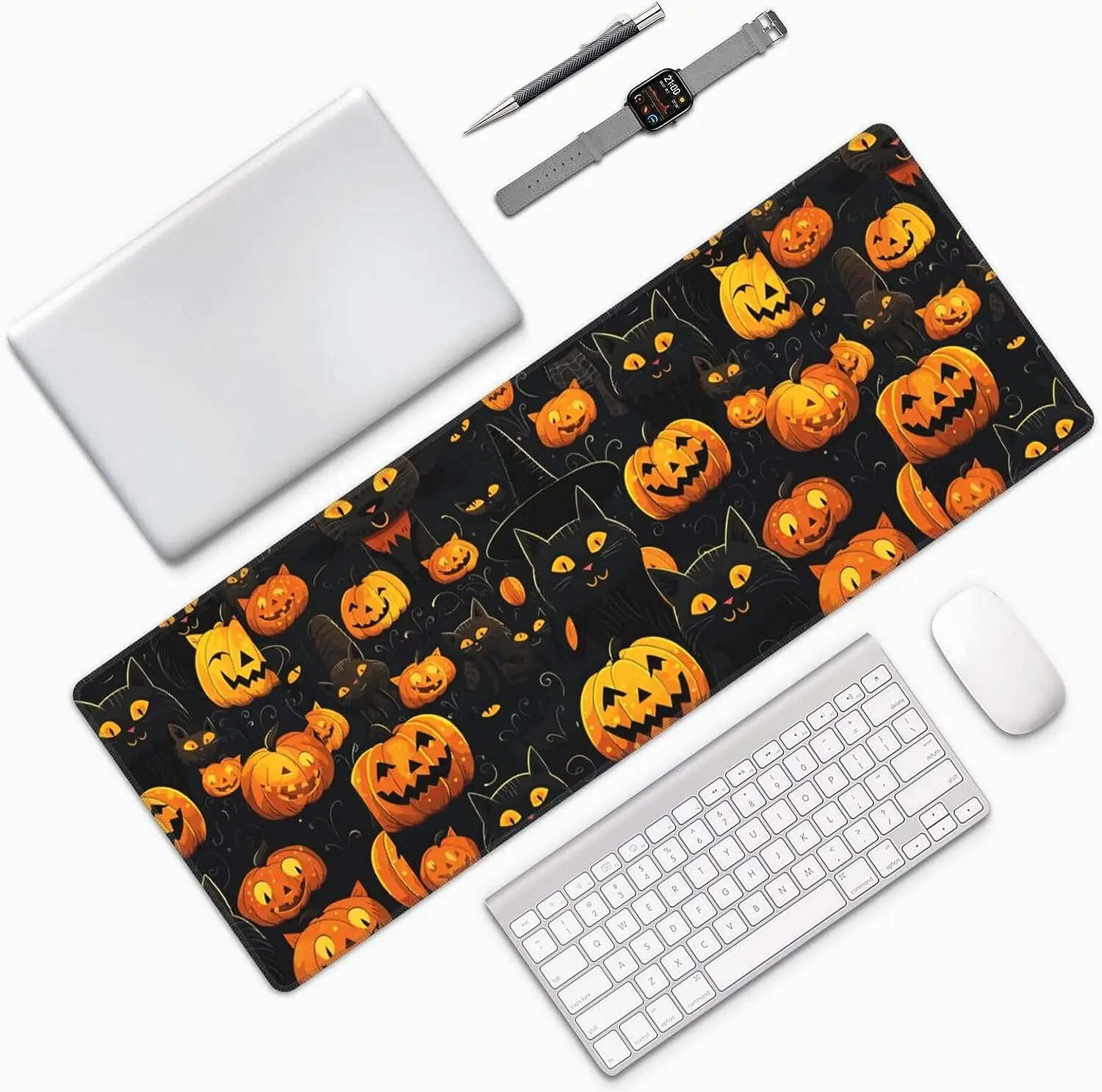 Grande Halloween Mouse Pad com abóbora, antiderrapante, base de borracha, Gaming Mousepad para laptop, casa, escritório, presentes de trabalho, 31.5X11.8 Polegada