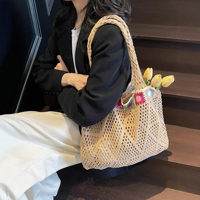 

Summer Mesh Knitted Fashionable and casual Beach Bag Travel Tote Commuter Bag Vacation Shopping handbag Daily use
