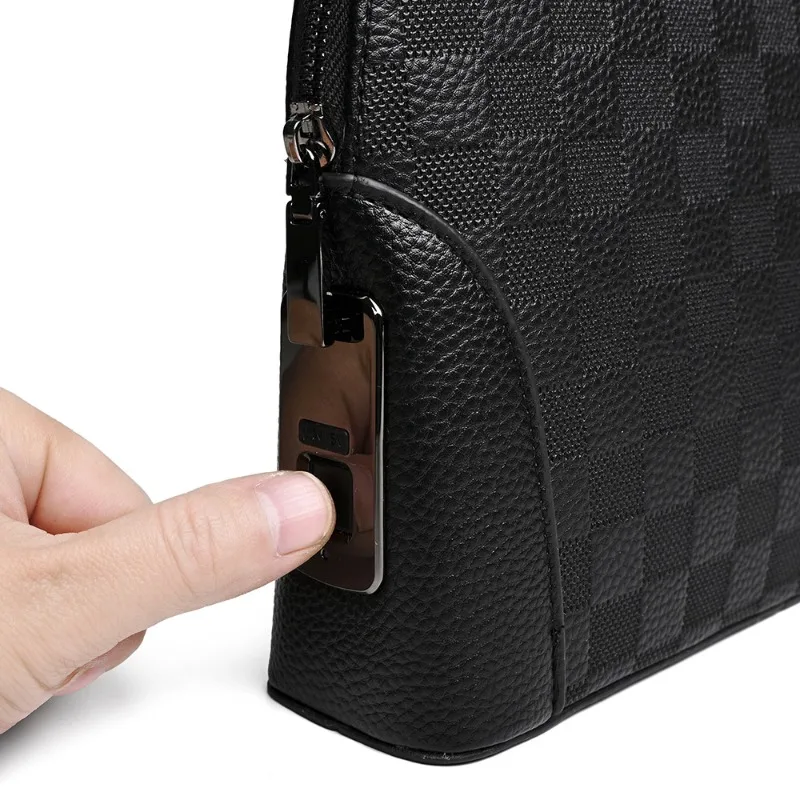 Men's Wallet with Fingerprint Lock, Business Clutch, Checkered Pattern, Men's Bag, Phone and Coin Pouch