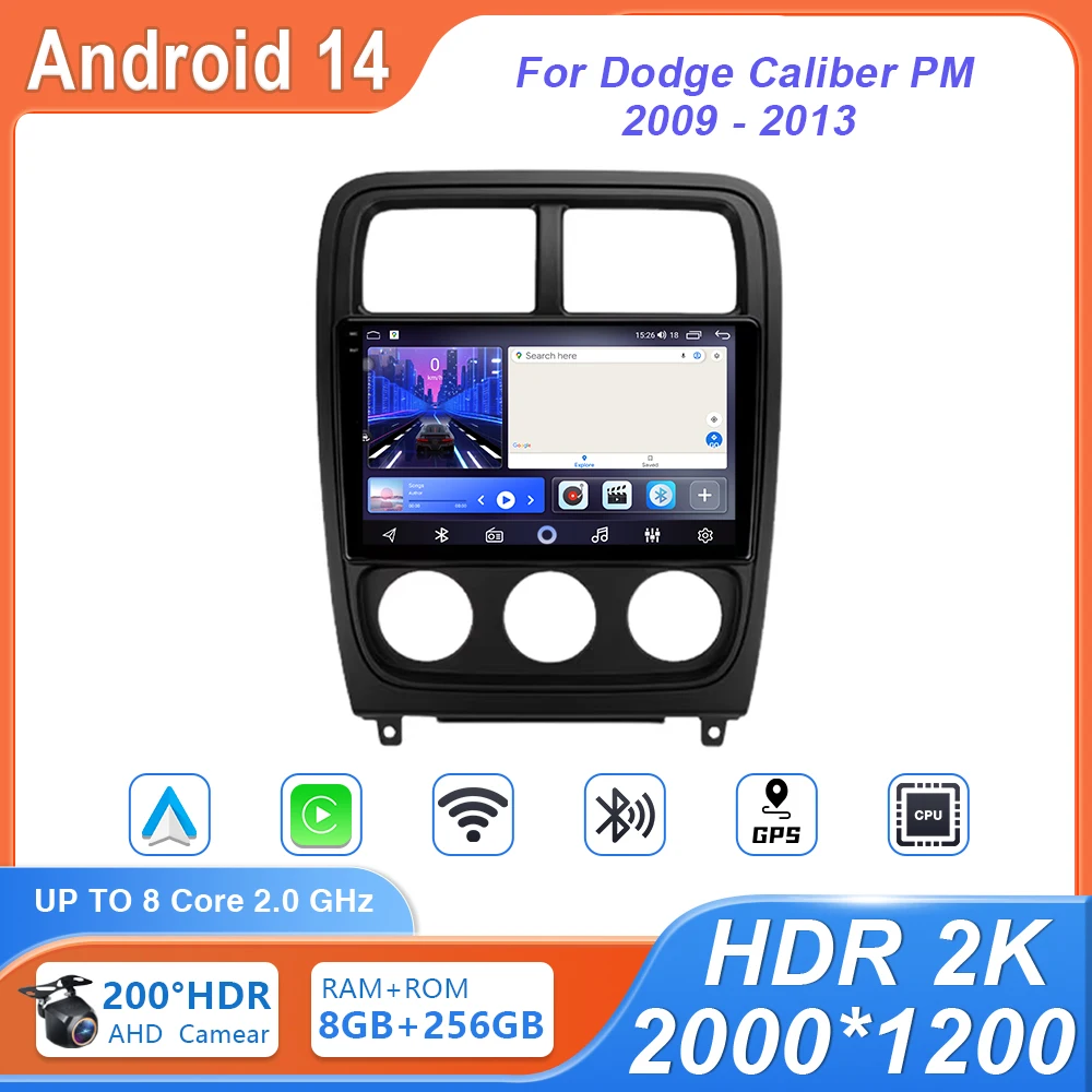 Car Radio For Dodge Caliber PM 2009 - 2013 Android Auto BT Carplay GPS Navigation Multimedia Video Player Stereo 4G No 2din DVD