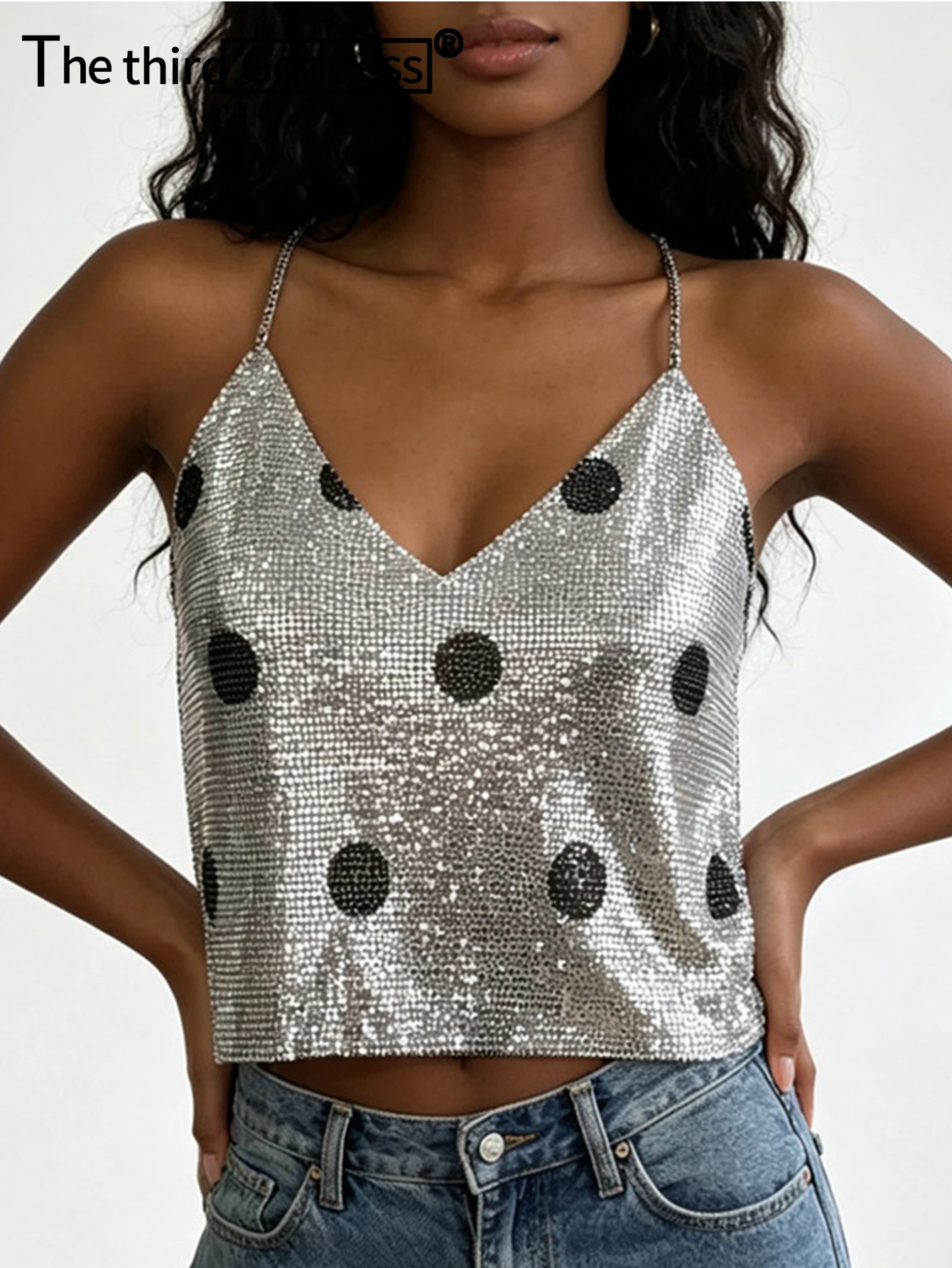Sexy metal sequin halter tanks top women summer night club party tops for woman beach backless crop top rave festival clothing