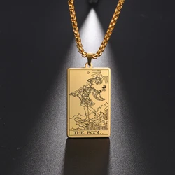 Dawapara The Major Arcana Tarot Cards Vintage Amulet Pendant Necklaces Box Chain Men Jewelry Stainless Steel Golden Black