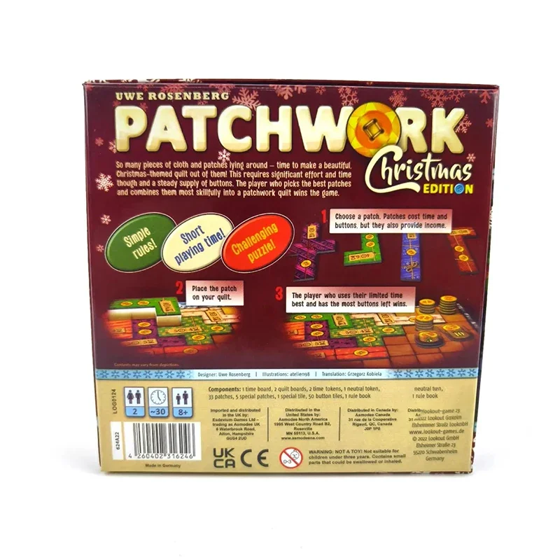 Board Game Patchwork: Christmas Edition Board Game – Traditional Strategy Game for Family Party Night Funny Party Games