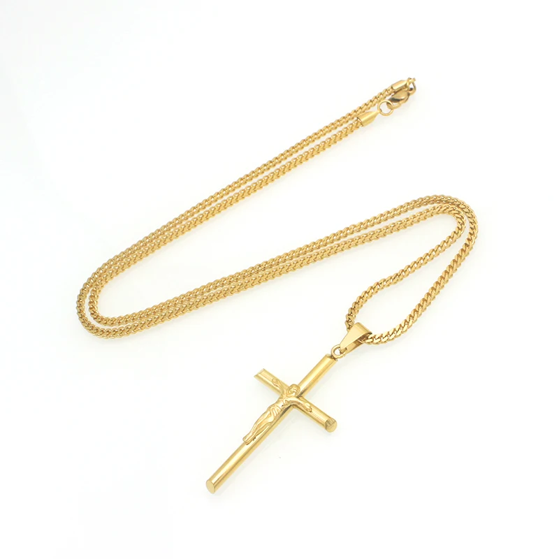 High Quality Womens Cross Necklace Stainless Steel Gold Color 60CM/70CM Chain Pendant  Cross Mens Necklace For Women Best Gift