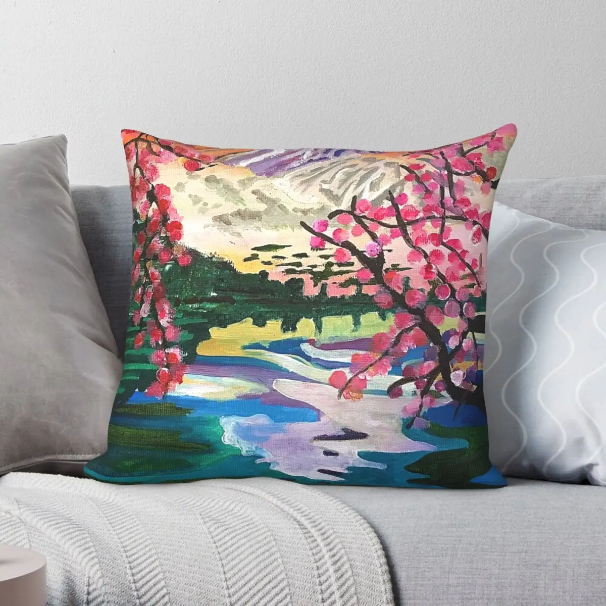 Serene Mountain Landscape Pillowcase Polyester Linen Velvet Creative Zip Decor Pillow Case Sofa Cushion Cover 18