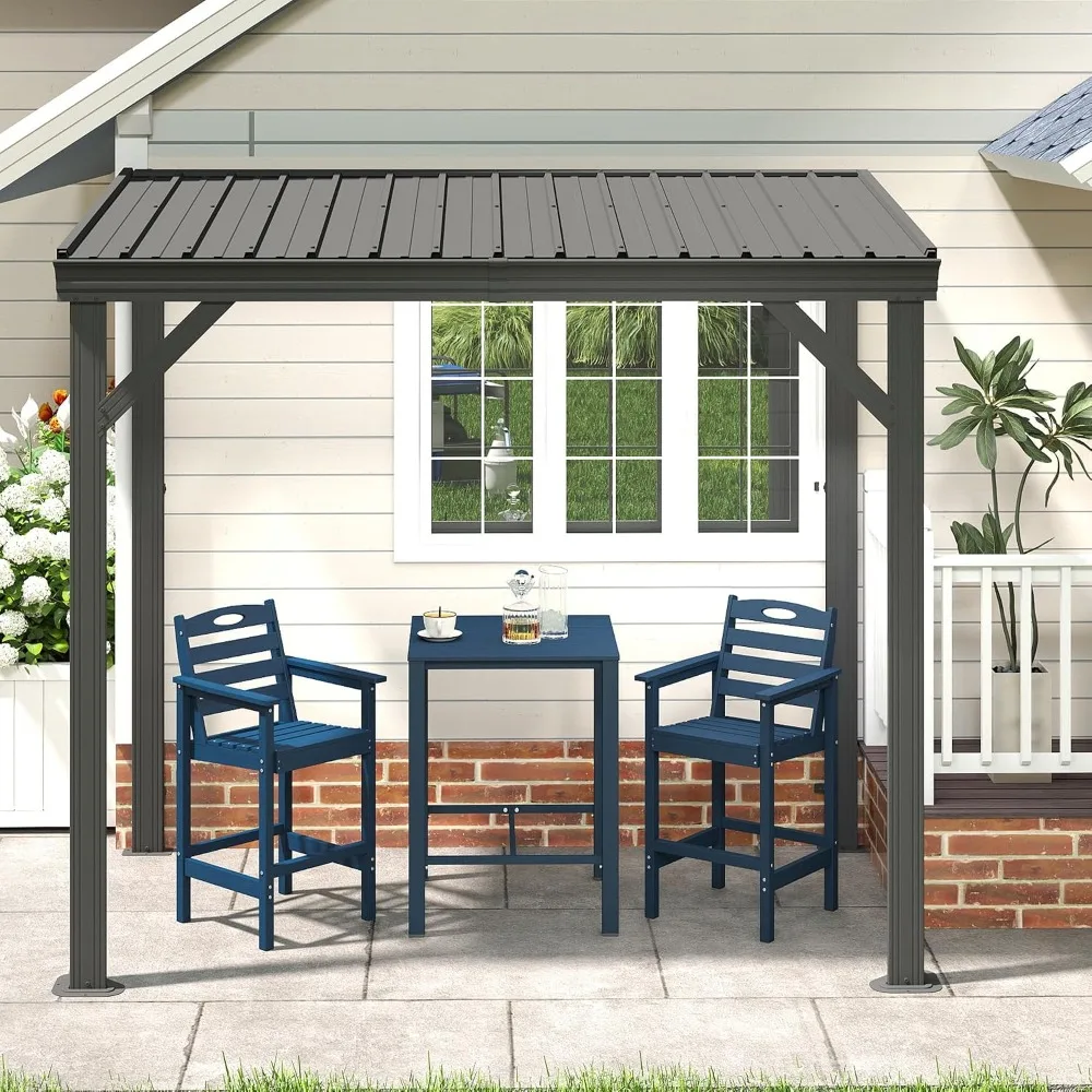 Lean to Gazebo, Outdoor Hardtop Wall Mounted Gazebo with Sloping Galvanized Steel Roof
