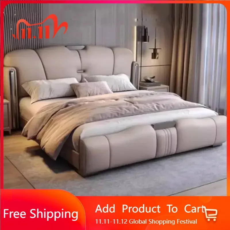 

Beauty Frame Double Bed Luxury Composite Leather King Size Living Room Double Bed Wood Funky Camas De Casal Trendy Furniture