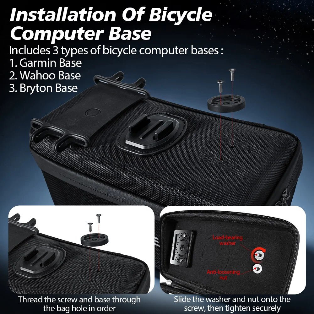 NEWBOLER 4-in-1 Multifunktionale Fahrrad-Fronttasche Wasserdichte Fahrrad-Lenkertasche EVA-Hartschalen-Fahrradlenkertasche Fahrradzubehör – Detail 7