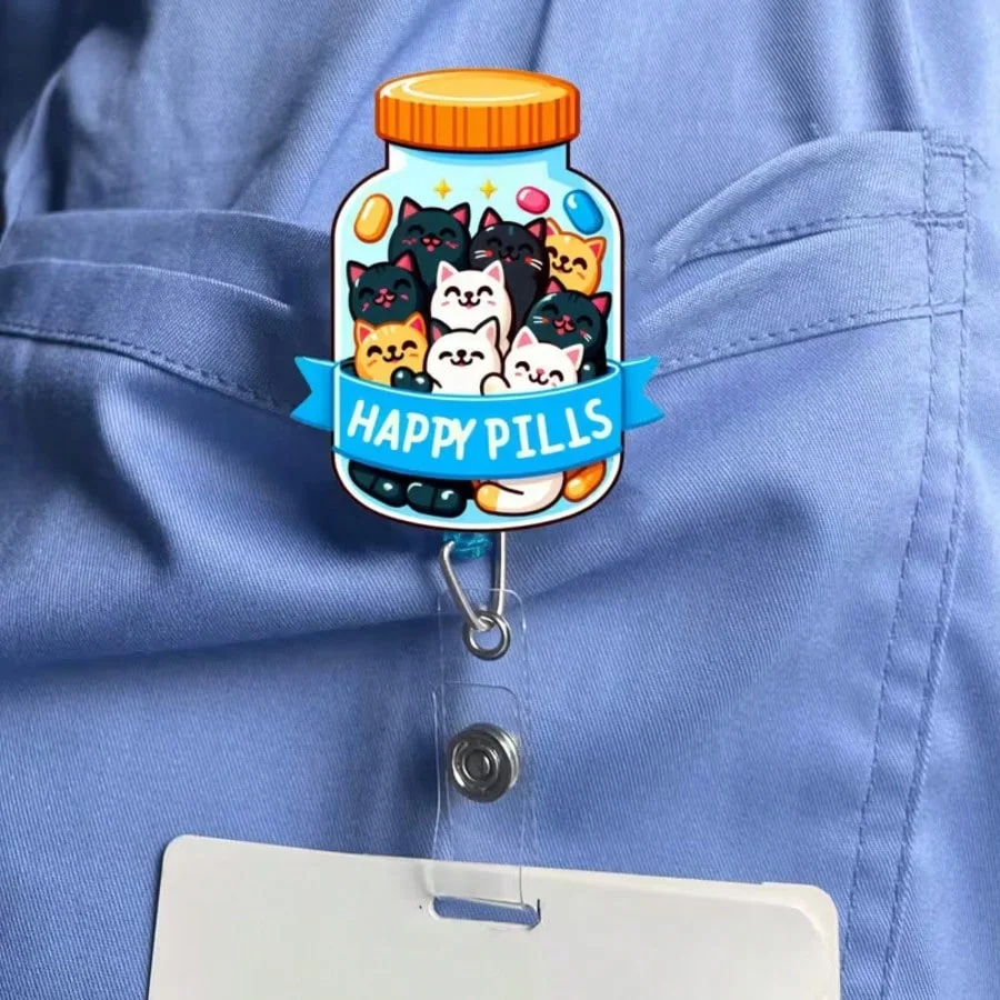 1pc Cute Medical Themed Retractable Badge Reel – Acrylic ID Holder for Doctors, Nurses, RN, LPN, Healthcare Staff