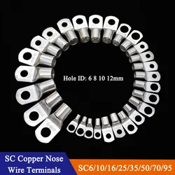 5/10/25/50PCS SC Type Wire Nose Terminal SC6~SC95 Copper Battery Block Lugs Hole ID 6 8 10 12mm Crimp Terminal Cable Connector