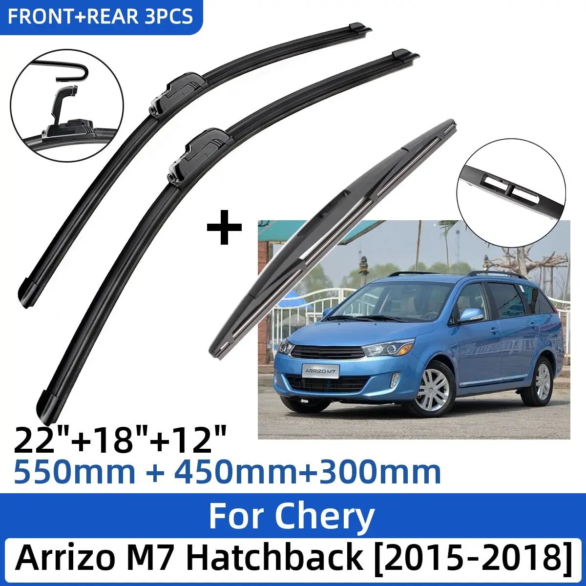 

3PCS For Chery Arrizo M7 Hatchback 2015-2018 22"+18"+12" Front Rear Wiper Blades Windshield Windscreen Window Cutter 2017 2018