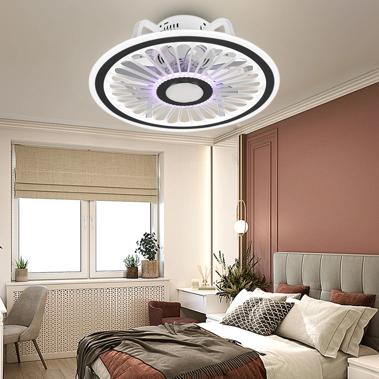 Modern 3-Color Ceiling Fan Living Room LED Invisible Light Bedroom Remote Control Reversible Blade Home Decor Fan Lamps