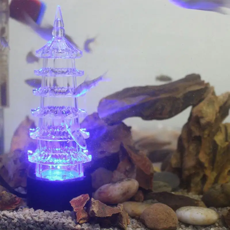 Набор украшений для аквариума, ландшафтный дизайн, украшения в форме пагоды со светящимся эффектом, красочная подводная лампа, имитация аквариума
