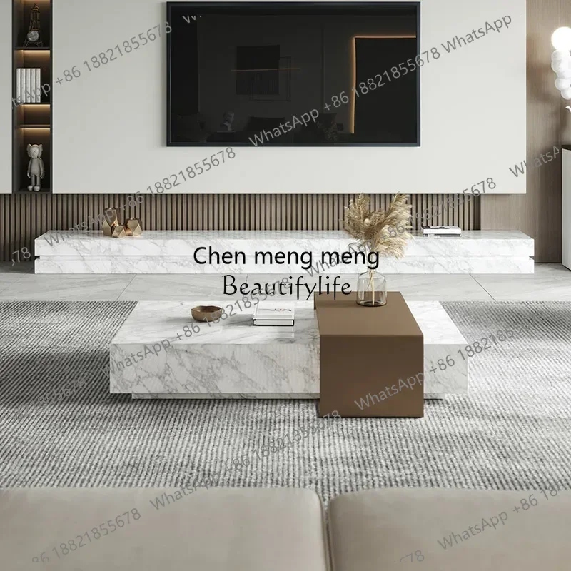 

Italian Minimalist Natural Bianco Carrara Venato Marble Coffee Table Modern Minimalist High-End