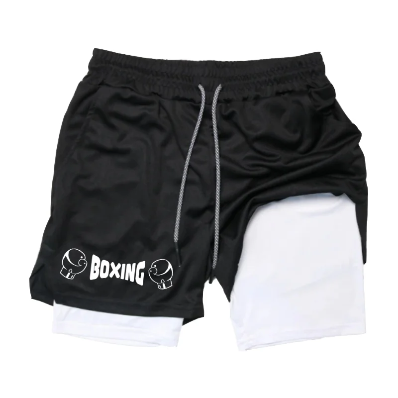 2025 New Men's Summer Boxing Shorts Fitness and Sports 2-in-1 Shorts Breathable Sports Training Shorts
