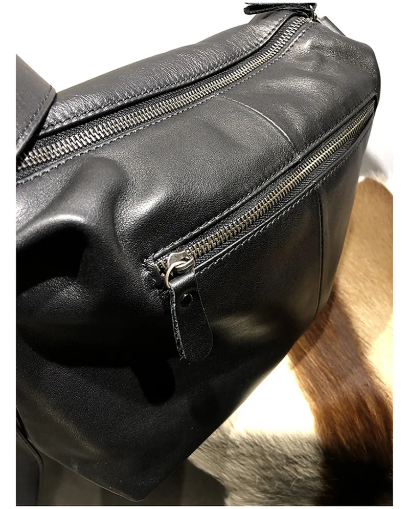 Sac à Bandoulière Vintage en Cuir group pour Homme et Femme, Sacoche Universelle, Large, Noire, Décontractée, pour l'Extérieur