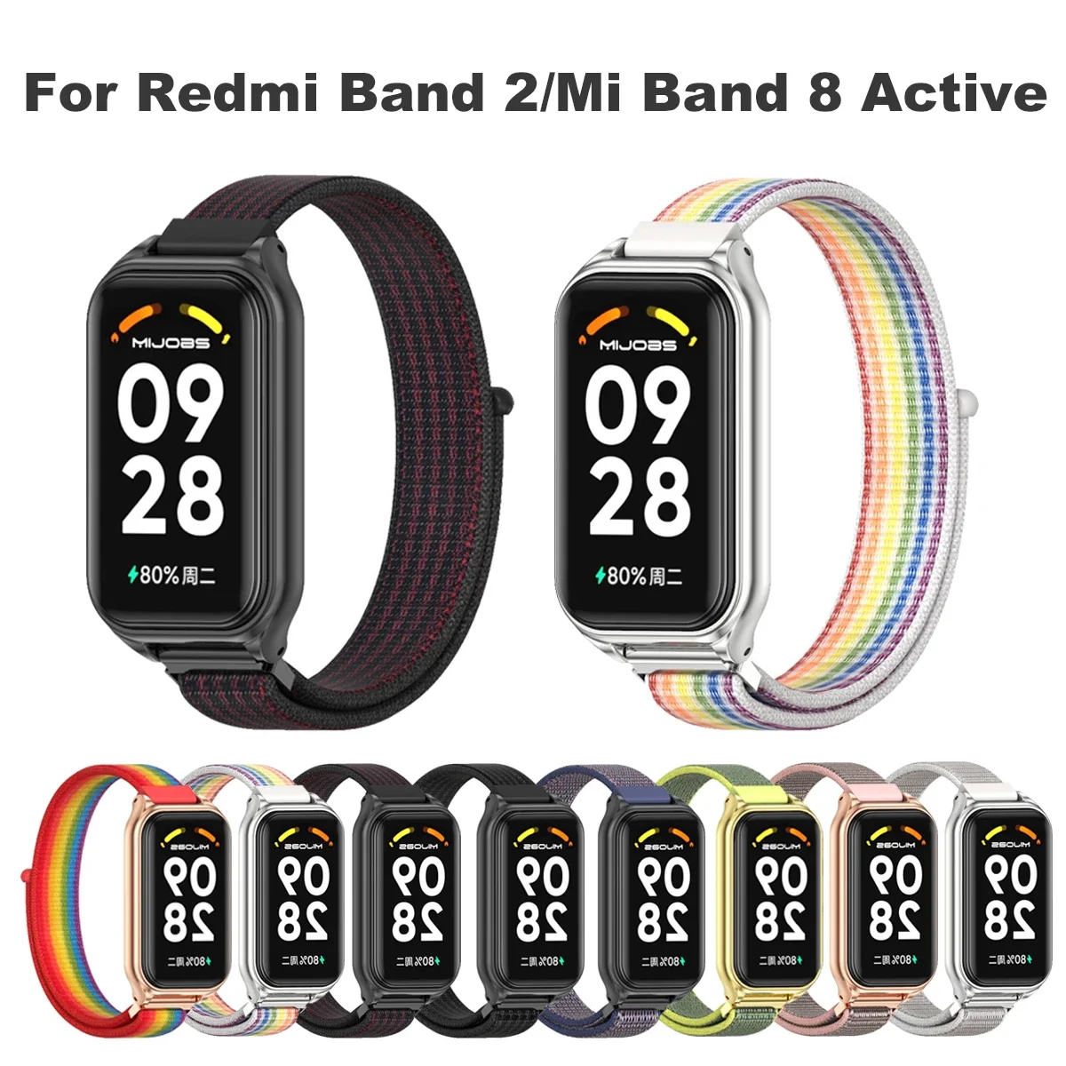 Mi Band 8 Active Strap for Xiaomi Smart Band 8 Active Bracelet Global Version Nylon Loop Watch Band Miband 8 Active Wristband