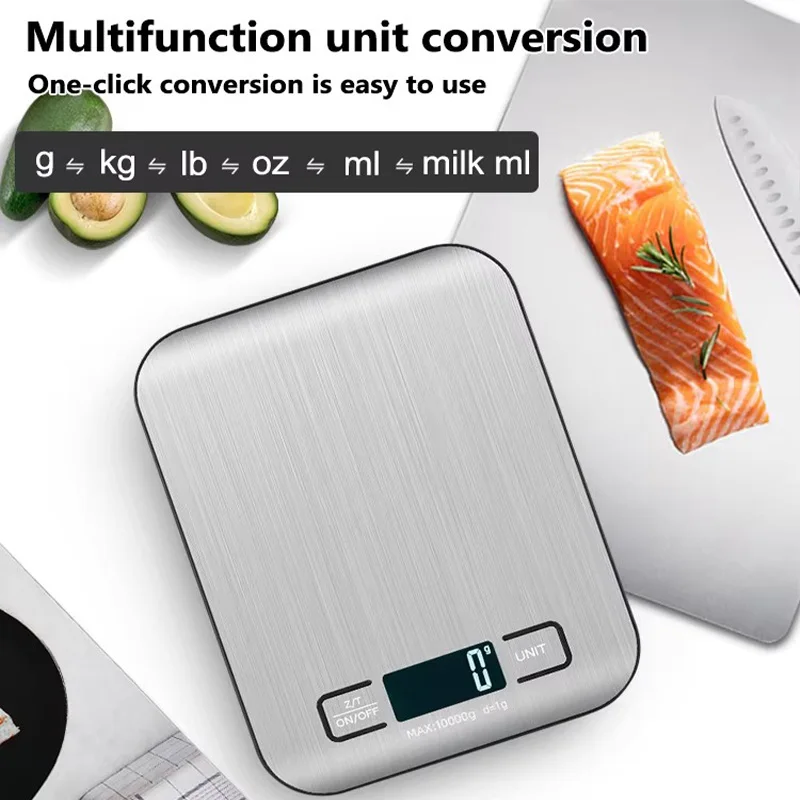 Báscula de cocina con pantalla LCD, báscula digital precisa de 10 kg x 1 g, para medir ingredientes, porciones de alimentos, para hornear y cocinar