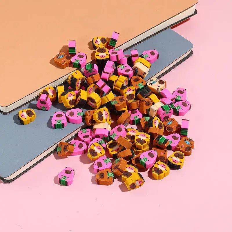 Nouveau 100 pièces créatif mignon Capybara Mini dessin animé gomme Kawaii Animal papeterie école primaire fournitures de bureau enfants prix cadeau