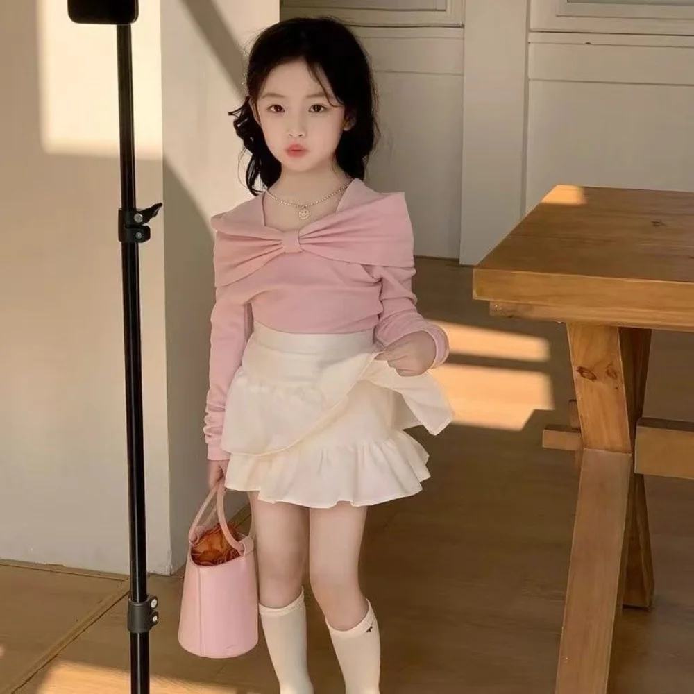 

Girls' Spring And Autumn Set 2025 Stylish Children's Design Top Fashionable Versatile Ruffle Skirt Fashionable Two Piece Set