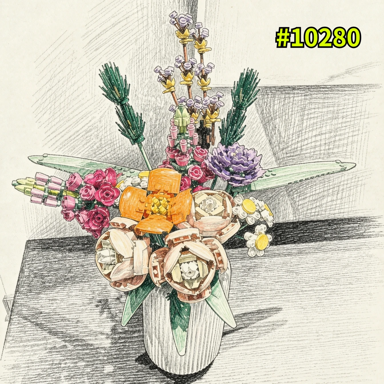Icons Flower Bouquet Building Blocks Set Artificial Flowers with Roses, Mother's Day Decoration, Botanical Collection Toys