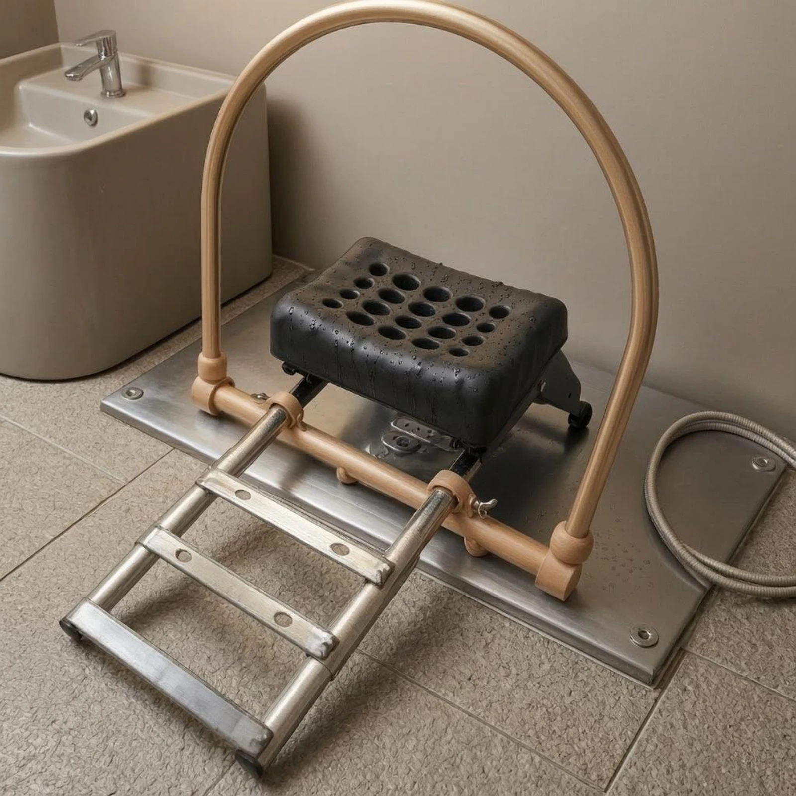 Salon Wash Station Headrest Ventilation Holes Perforated Headrest Cushion Metal Arched Frame Gold-Tone for Shampoo Bed